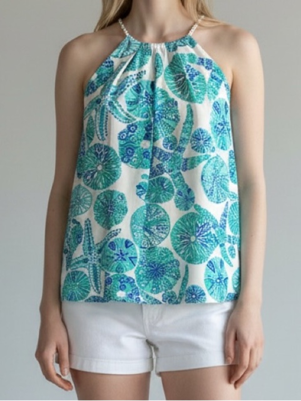 Lilly Pulitzer For Target Small Blue, Green & White Sea Urchin Halter Top